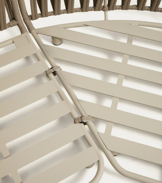 OSANI 2-seater sofa and curved module in ecru aluminium and taupe rope cord 274cm.