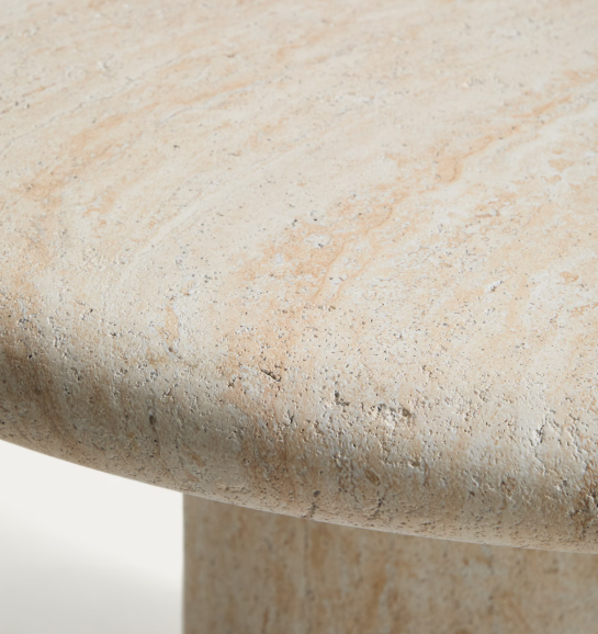 DRASI round concrete table with travertine-effect finish Ø122cm