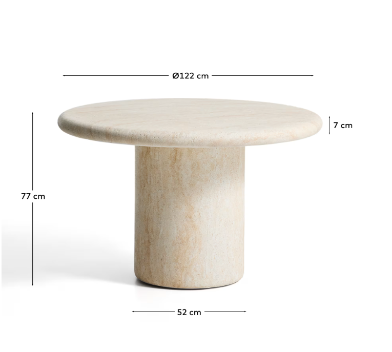DRASI round concrete table with travertine-effect finish Ø122cm