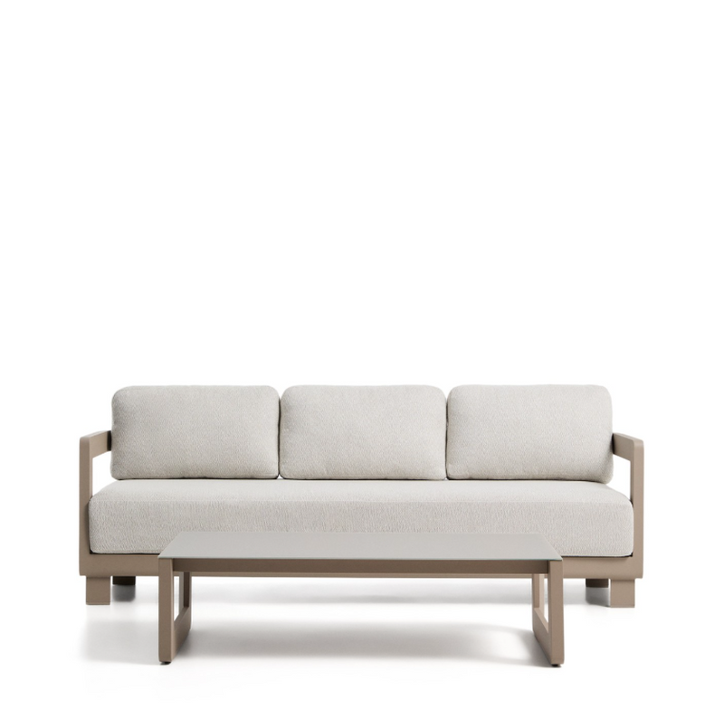 NERANO set with 3-seater sofa and coffee table in taupe aluminium