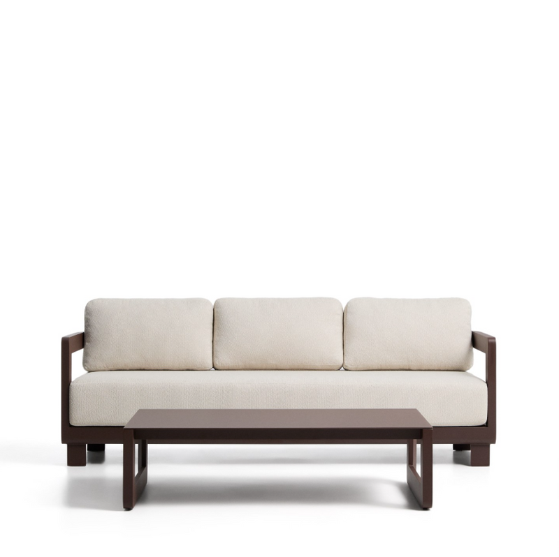 NERANO set with 3-seater sofa and coffee table in brown aluminium
