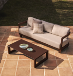 NERANO set with 3-seater sofa and coffee table in brown aluminium