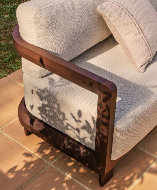 NERANO set with 3-seater sofa and coffee table in brown aluminium