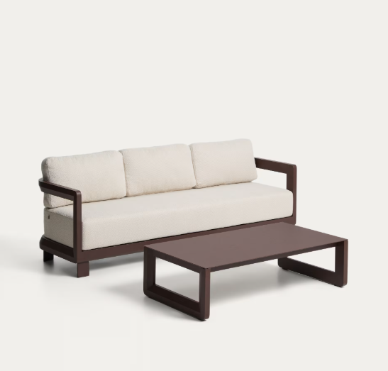 NERANO set with 3-seater sofa and coffee table in brown aluminium
