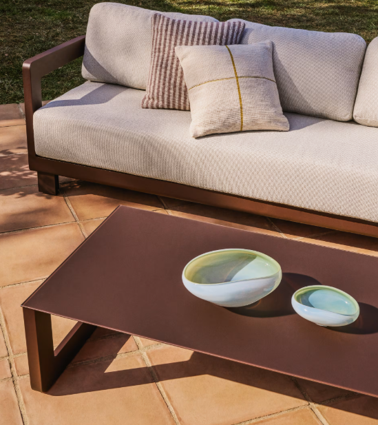 NERANO set with 3-seater sofa and coffee table in brown aluminium