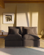 ANARELA Taupe linen 2-seater modular sofa with removable cover 180cm FSC Mix Credit