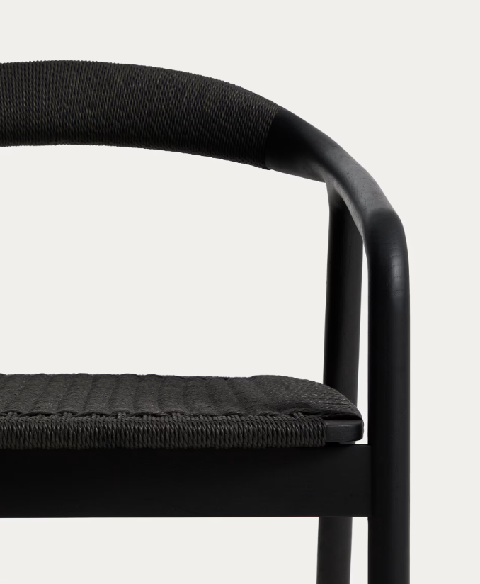 DERILE Armchair in solid oak wood with black finish and black paper rope FSC 100%