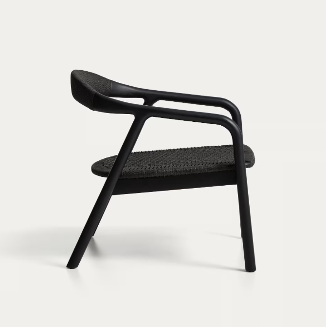 DERILE Armchair in solid oak wood with black finish and black paper rope FSC 100%