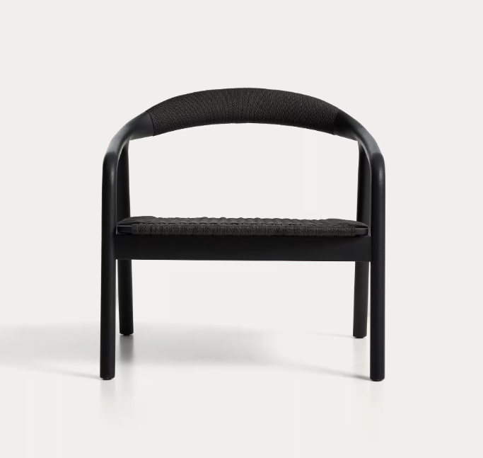 DERILE Armchair in solid oak wood with black finish and black paper rope FSC 100%