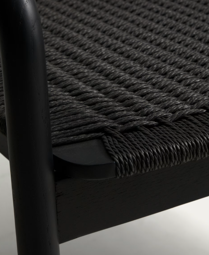 DERILE Armchair in solid oak wood with black finish and black paper rope FSC 100%
