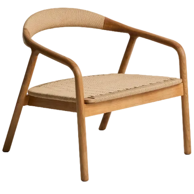 DERILE Armchair in solid oak wood with natural-tone finish and beige paper rope cord FSC 100%