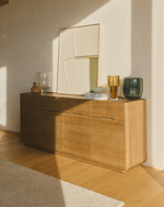 ARELIDA Komoda od hrastovog furnira i masivnog hrastovog drva sa svijetlosmeđom završnom obradom 200 x 80 cm