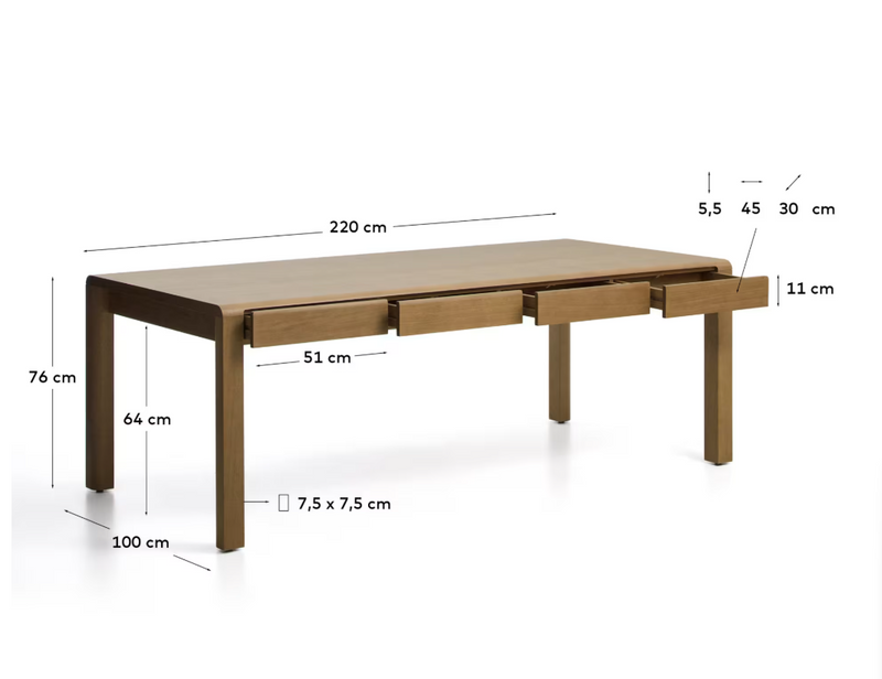 ARELIDA Stol od hrastovog furnira i masivnog hrastovog drva sa svijetlosmeđom završnom obradom 200 x 100 cm FSC Mix Credit