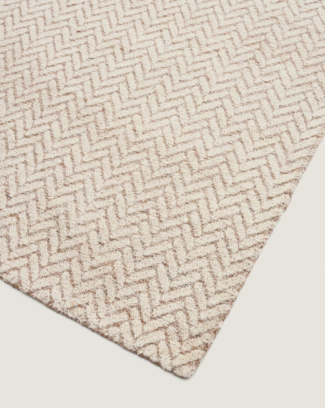 CALIRA Beige woven jacquard wool rug 300 x 200cm