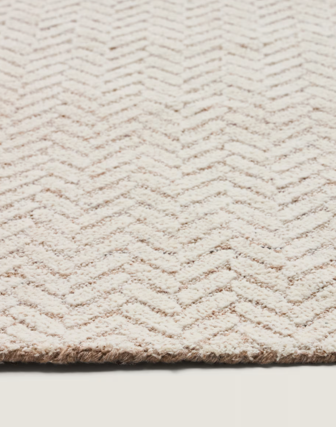 CALIRA Beige woven jacquard wool rug 300 x 200cm