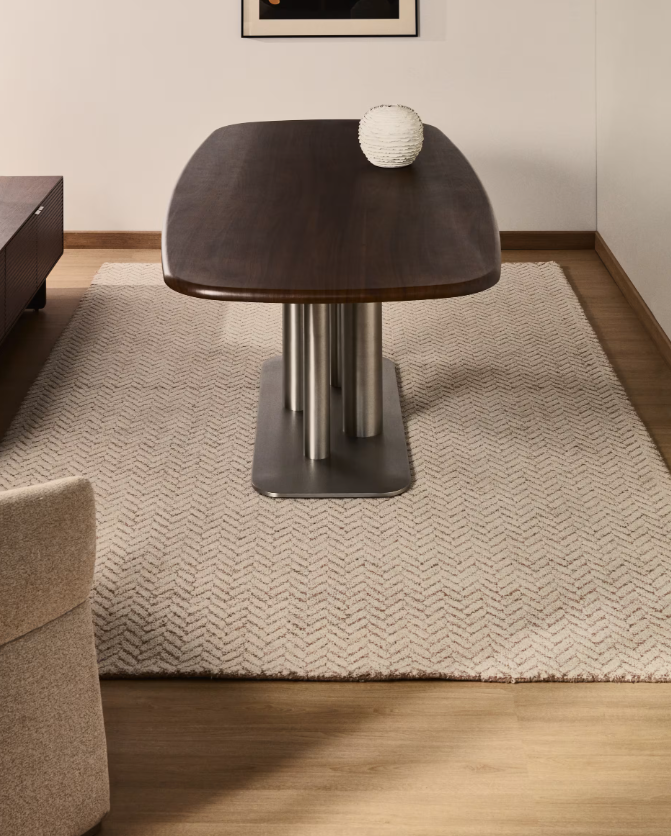 CALIRA Beige woven jacquard wool rug 300 x 200cm