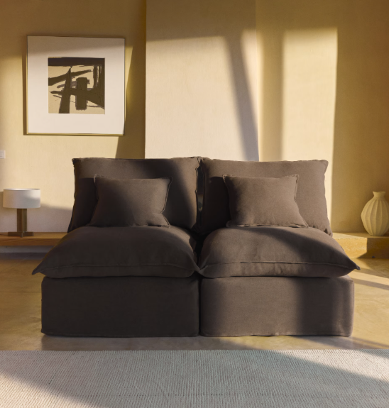 ANARELA taupe linen 2-seater modular sofa with removable cover 180cm