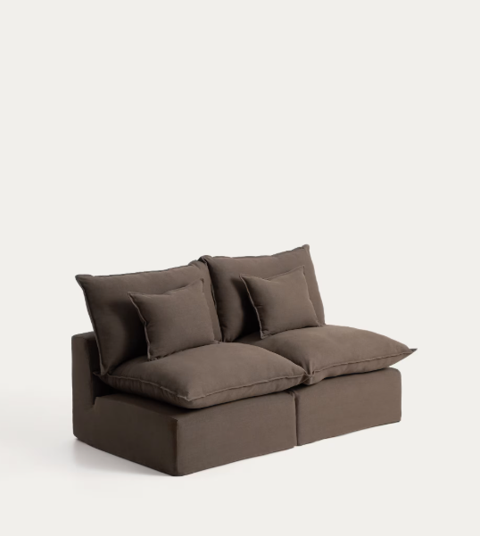ANARELA taupe linen 2-seater modular sofa with removable cover 180cm