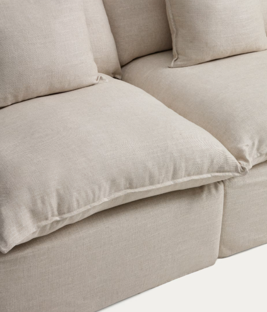 ANARELA beige linen and viscose 2-seater modular sofa with removable cover 180cm