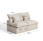 ANARELA beige linen and viscose 2-seater modular sofa with removable cover 180cm