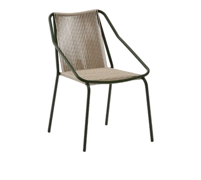 ZIVIA Stackable outdoor chair in ecru rope cord and green galvanised steel