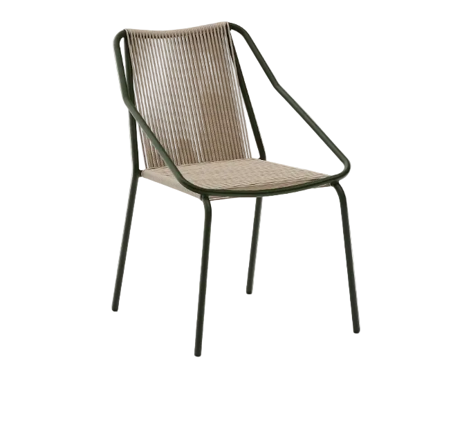ZIVIA Stackable outdoor chair in ecru rope cord and green galvanised steel