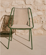 ZIVIA Stackable outdoor chair in ecru rope cord and green galvanised steel