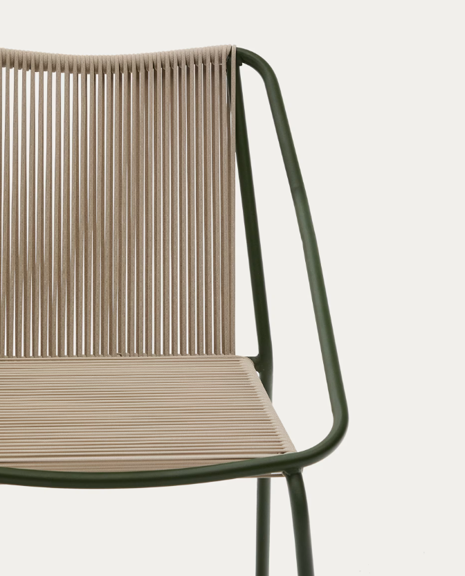 ZIVIA Stackable outdoor chair in ecru rope cord and green galvanised steel
