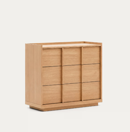 ONIX chest of drawers with 3 drawers, oak veneer, natural tone finish, 100 x 78 cm
