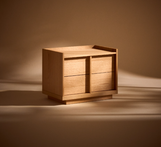 ONIX bedside table, 2 drawers, oak veneer in a natural tone finish, 60 x 47 cm