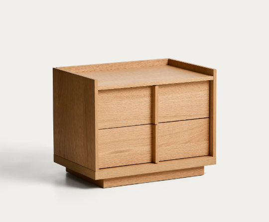 ONIX bedside table, 2 drawers, oak veneer in a natural tone finish, 60 x 47 cm