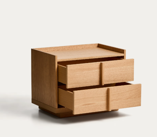 ONIX bedside table, 2 drawers, oak veneer in a natural tone finish, 60 x 47 cm
