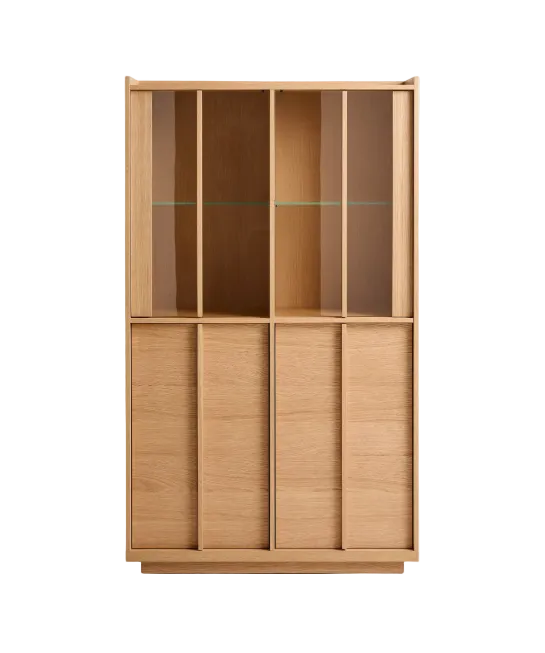 ONIX display cabinet in solid oak and oak veneer, natural tone finish, 100 x 170 cm