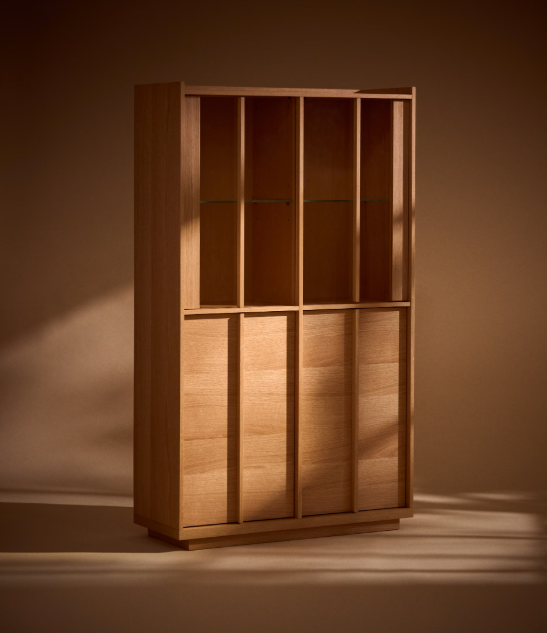 ONIX display cabinet in solid oak and oak veneer, natural tone finish, 100 x 170 cm
