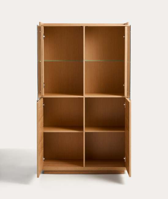 ONIX display cabinet in solid oak and oak veneer, natural tone finish, 100 x 170 cm