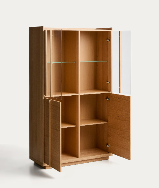 ONIX display cabinet in solid oak and oak veneer, natural tone finish, 100 x 170 cm