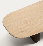 PIRITA coffee table in beige travertine with solid oak wood legs with a dark finish 147 x 65cm