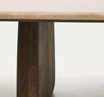 PIRITA coffee table in beige travertine with solid oak wood legs with a dark finish 147 x 65cm