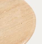 PIRITA coffee table in beige travertine with solid oak wood legs with a dark finish 147 x 65cm