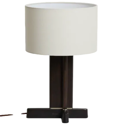 Stolna lampa NIANI od gume u boji tamnog drveta sjenilo od pamuka boje slonovače Ø30cm