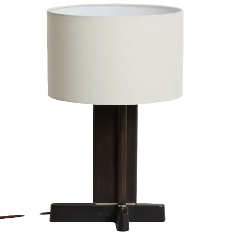 NIANI Table lamp in dark-finish rubber wood with ivory-coloured cotton shade Ø30cm