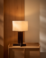 NIANI Table lamp in dark-finish rubber wood with ivory-coloured cotton shade Ø30cm