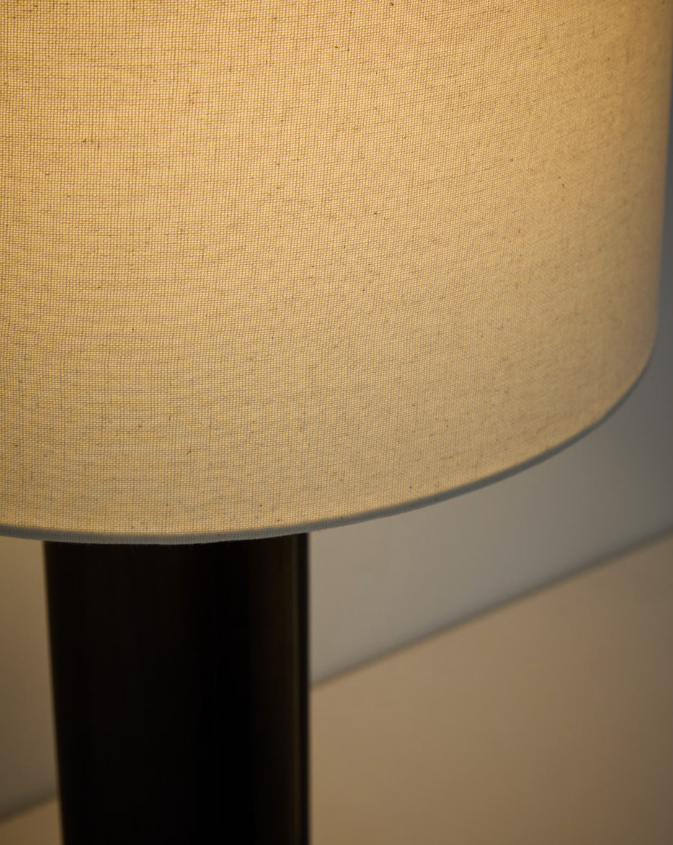 NIANI Table lamp in dark-finish rubber wood with ivory-coloured cotton shade Ø30cm