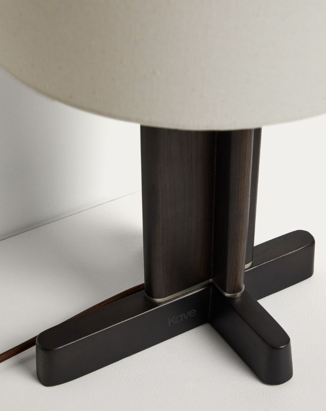 NIANI Table lamp in dark-finish rubber wood with ivory-coloured cotton shade Ø30cm