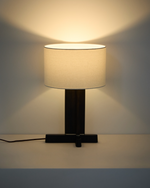NIANI Table lamp in dark-finish rubber wood with ivory-coloured cotton shade Ø30cm