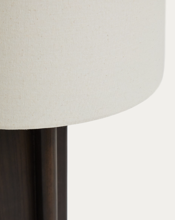 NIANI Table lamp in dark-finish rubber wood with ivory-coloured cotton shade Ø30cm