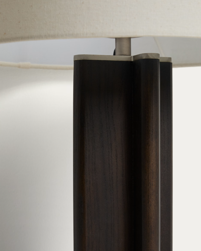 NIANI Table lamp in dark-finish rubber wood with ivory-coloured cotton shade Ø30cm
