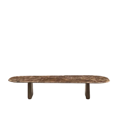 PIRITA coffee table in brown marble with solid oak wood legs with a dark finish 147 x 65cm