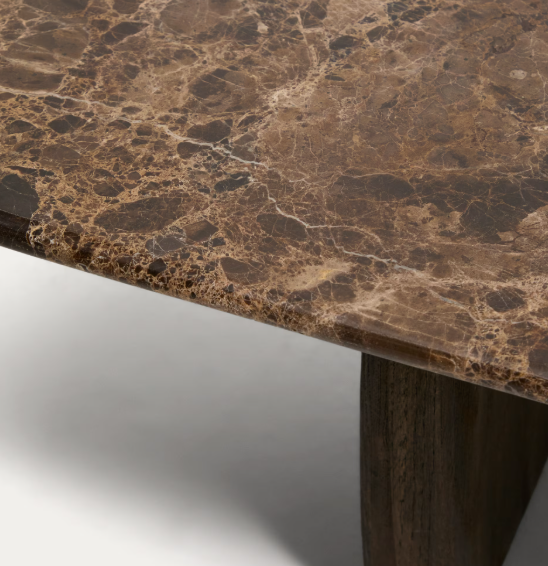 PIRITA coffee table in brown marble with solid oak wood legs with a dark finish 147 x 65cm