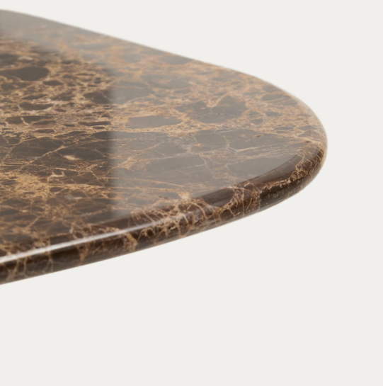 PIRITA coffee table in brown marble with solid oak wood legs with a dark finish 147 x 65cm